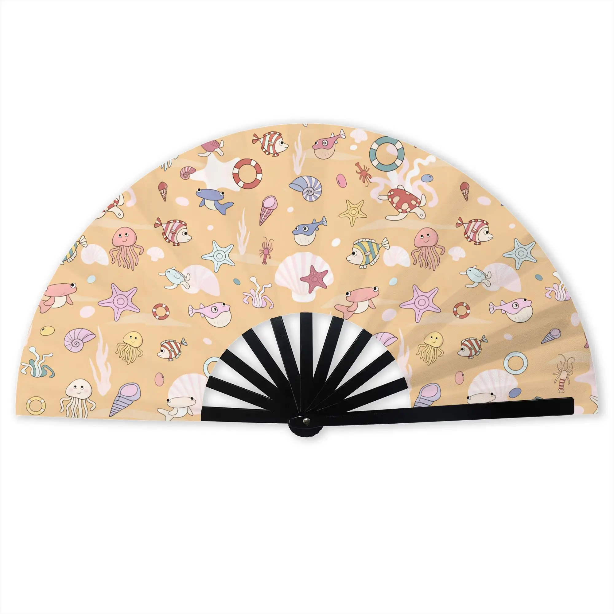 Marine Life Seahorses Starfishes Traditional Folding Fan Chinese Style Seashells Small Fish High-Quality  Decorative Hand Fan