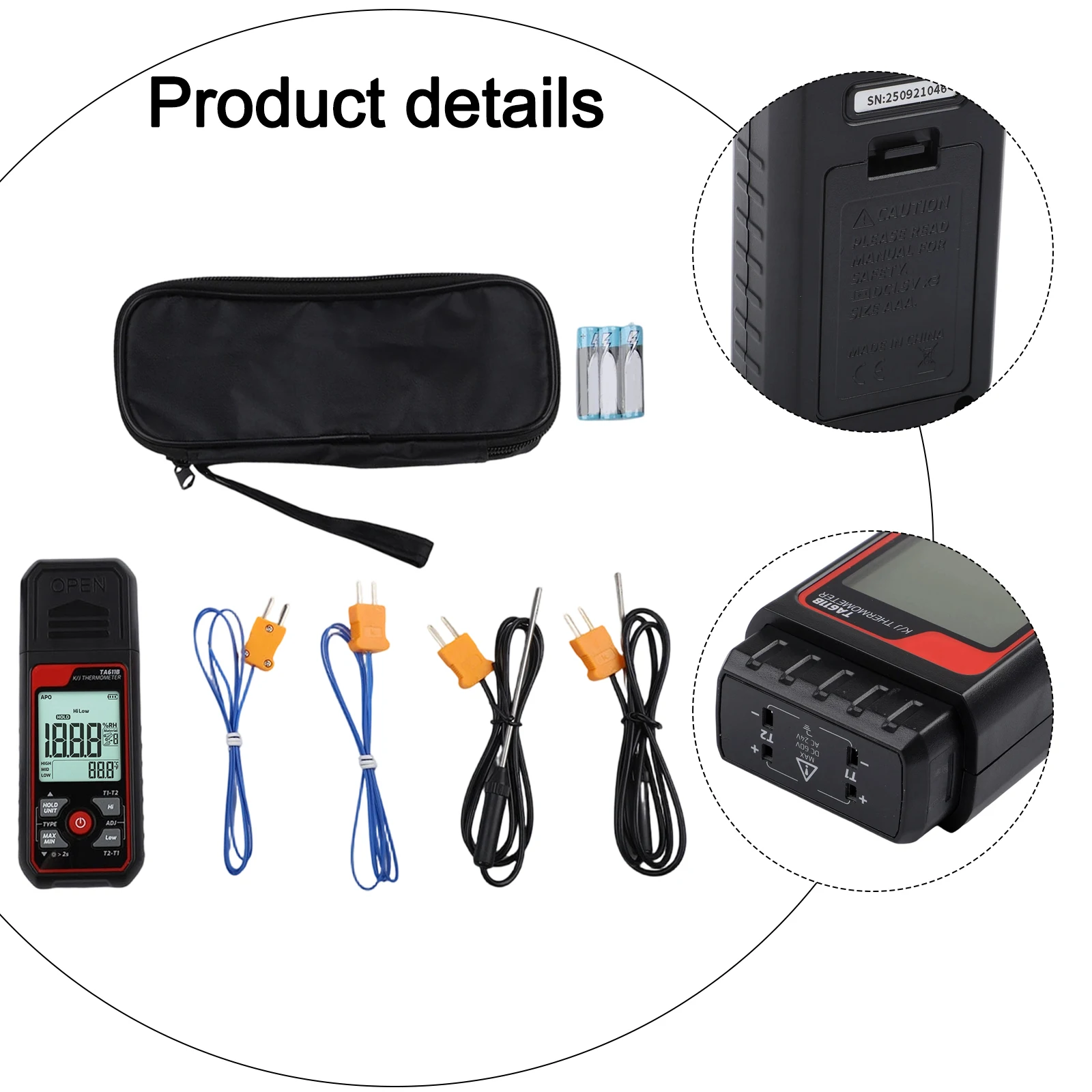 

Широкодиапазонный термометр-датчик для измерения температуры, лабораторное оборудование, около 167 мм (6,57 дюйма), двухканальный термометр