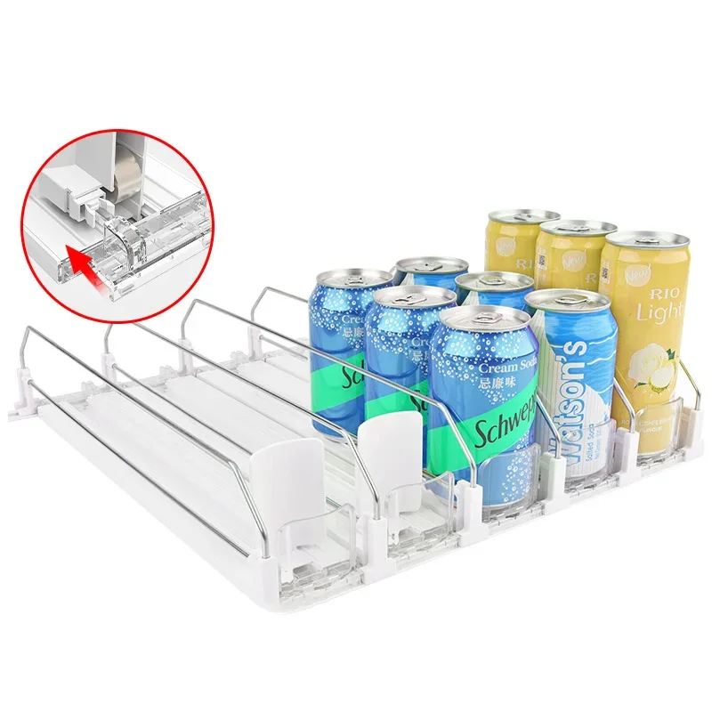 Soda Can Dispenser Storage Rack with Automatic Pusher Adjustable Self-Pushing Canned Food Organizer Holder For Refrigerator Shop