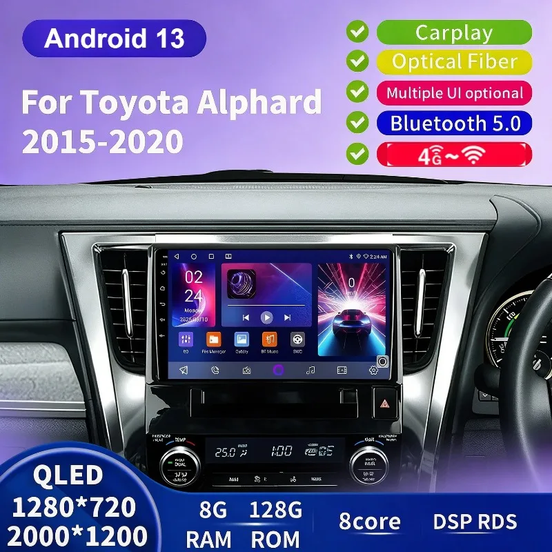 8G+128G QLED Android 13 Carplay For Toyota Alphard 30 Vellfire 2015 - 2020 Car Radio Multimedia Player GPS 4G WIFI BT5.0 RDS