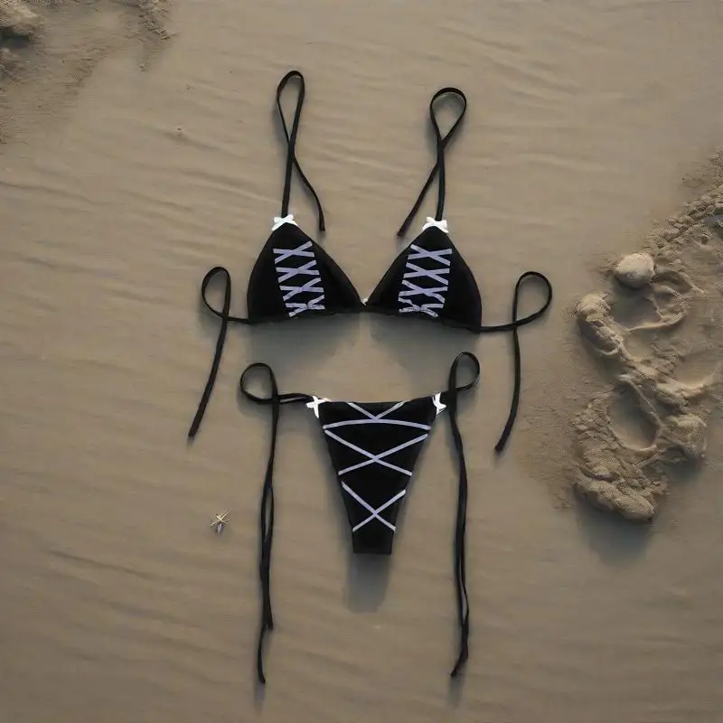 

Новый летний женский сексуальный бикини с бантом и принтом, пляжный клубный комплект, купальник, комплект из двух предметов