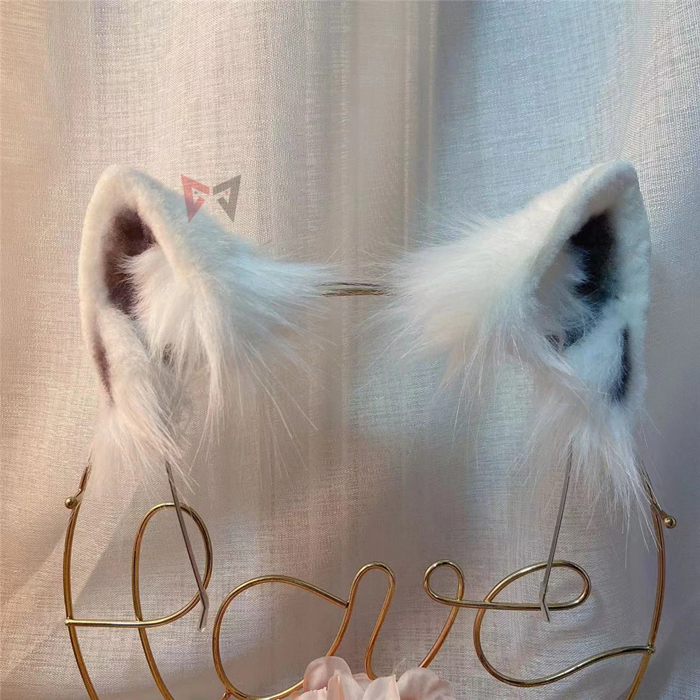 New Handmade Work White Wolf Ears Hairhoop Tail Necklace Earrings Cosplay Carnaval Gothic Lolita Acessories Hair Hoop Headwear