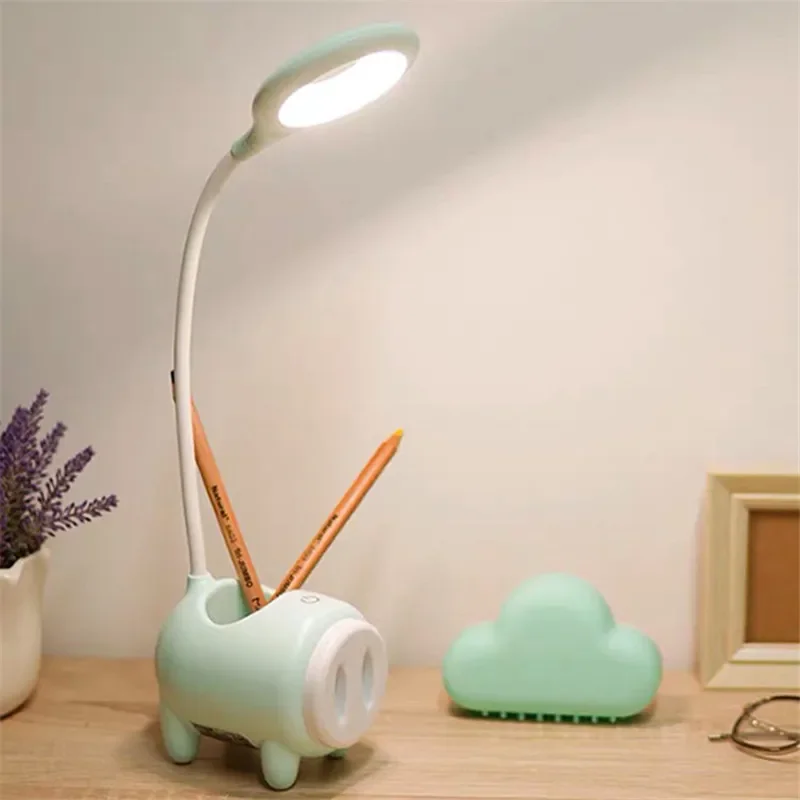 

Led Cartoon Desk Lamp Pig Rechargeable Night Light Touch Three-speed Pen Holder Dual-use Learning Office Bedside Lamp Decoration