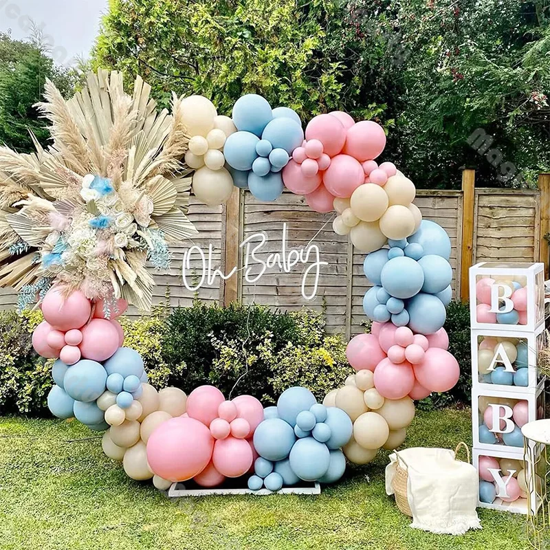 127/146pcs Bohemian Rustic Wedding Decoration Balloon Macaron Pink and Blue Latex Balloon Arch Set for Bachelorette Party