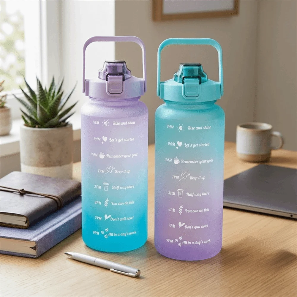 2000ml Tube Cup Matte Frosted Gradient Color Outer Shell Water Cup Food Grade Resin Cylindrical Cup Portable Mug Daily Drinking
