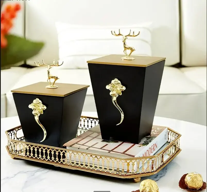 

Wrought Iron Wooden Storage Deer Cover Decorative Jar Box Decoration Ornaments Pen Holder Snack Jewelry Boxes