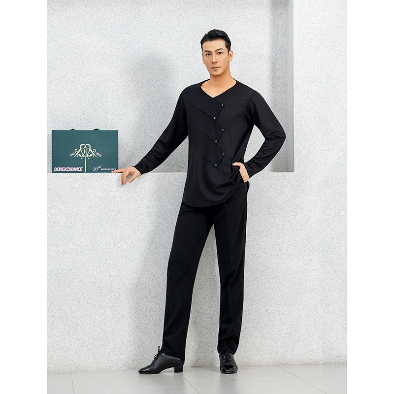 Latin Dans Kostuums Zwart Shirt Praktijk Kleding Mannen Moderne Dans Lange Mouw Top Mannelijke Latin Samba Chacha Dans Slijtage DQL11827