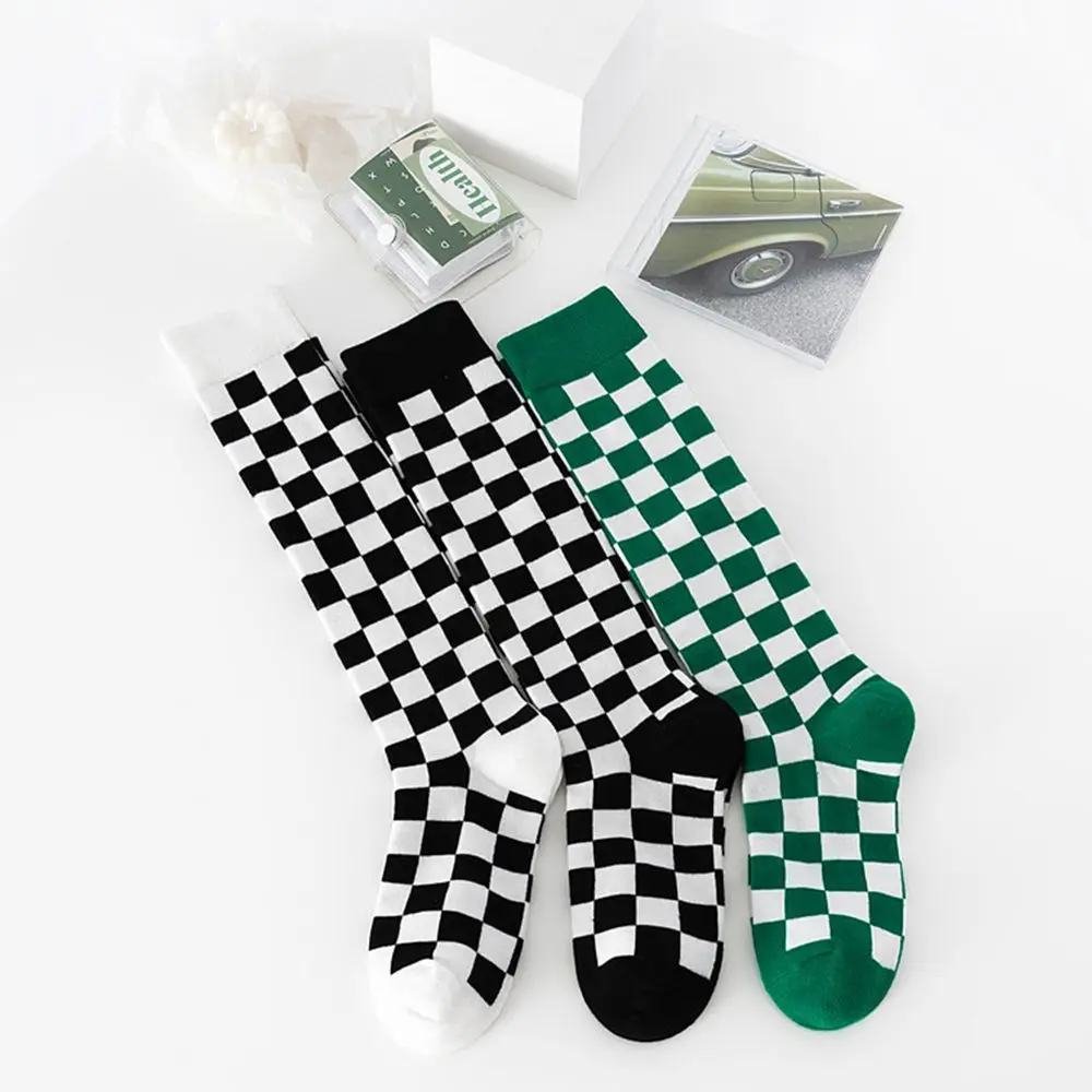 Simple respirant damier style de rue Harajuku Cool femmes bonneterie Style coréen chaussettes coton bas