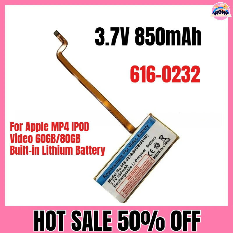 

850mAh 616-0232 for Apple MP4 IPOD Video 60GB/80GB Built-in Lithium Battery