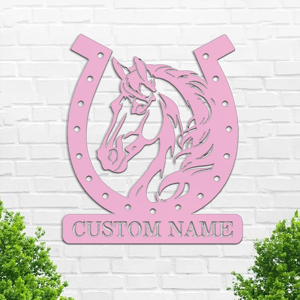 1pc Colorful Saddle decoration horse Customized Name Metal Wall Signs Metal Plate Signs for farmhouse outdoor decor