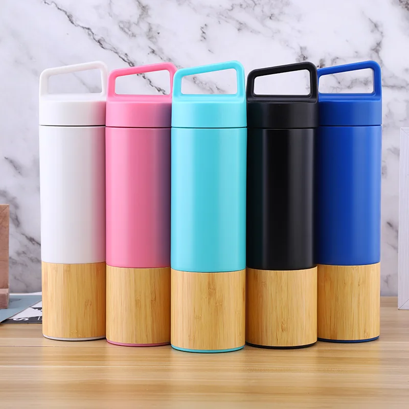 Cute Bamboo Thermos Bottle Color Bamboo Water Thermal Flask Bright Thermos Cup 500ml