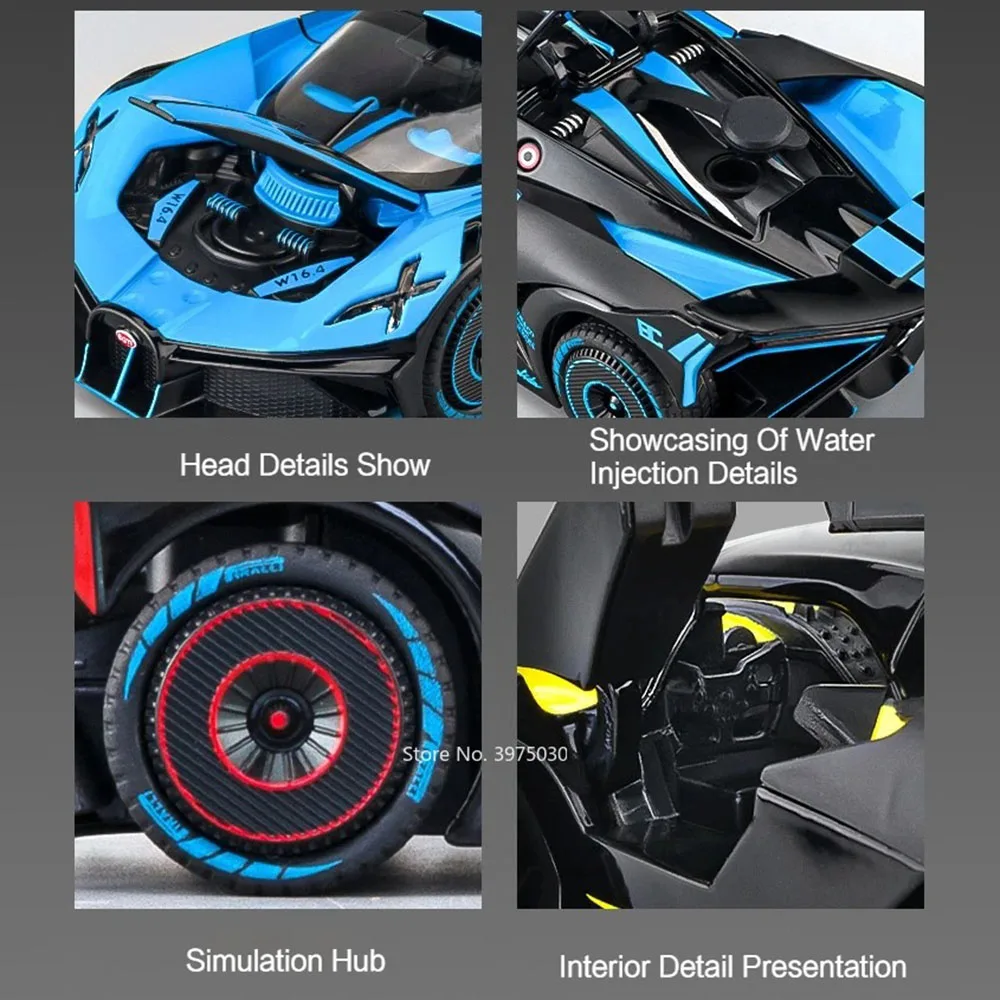 1:24 Bolide GTR Model Toy Spray Supercars Alloy Diecast Shock Absorption Sound Light Doors Opened Pull Back Ornament Vehicles