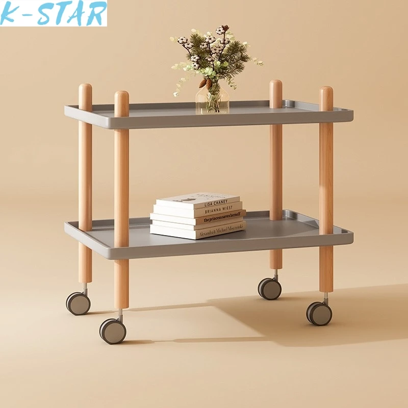 Mobile Trolley Sofa Bedside Table Tea Table Double-layer Small Table Bedside Table Simple Solid Wood Edge Table Corner Table New