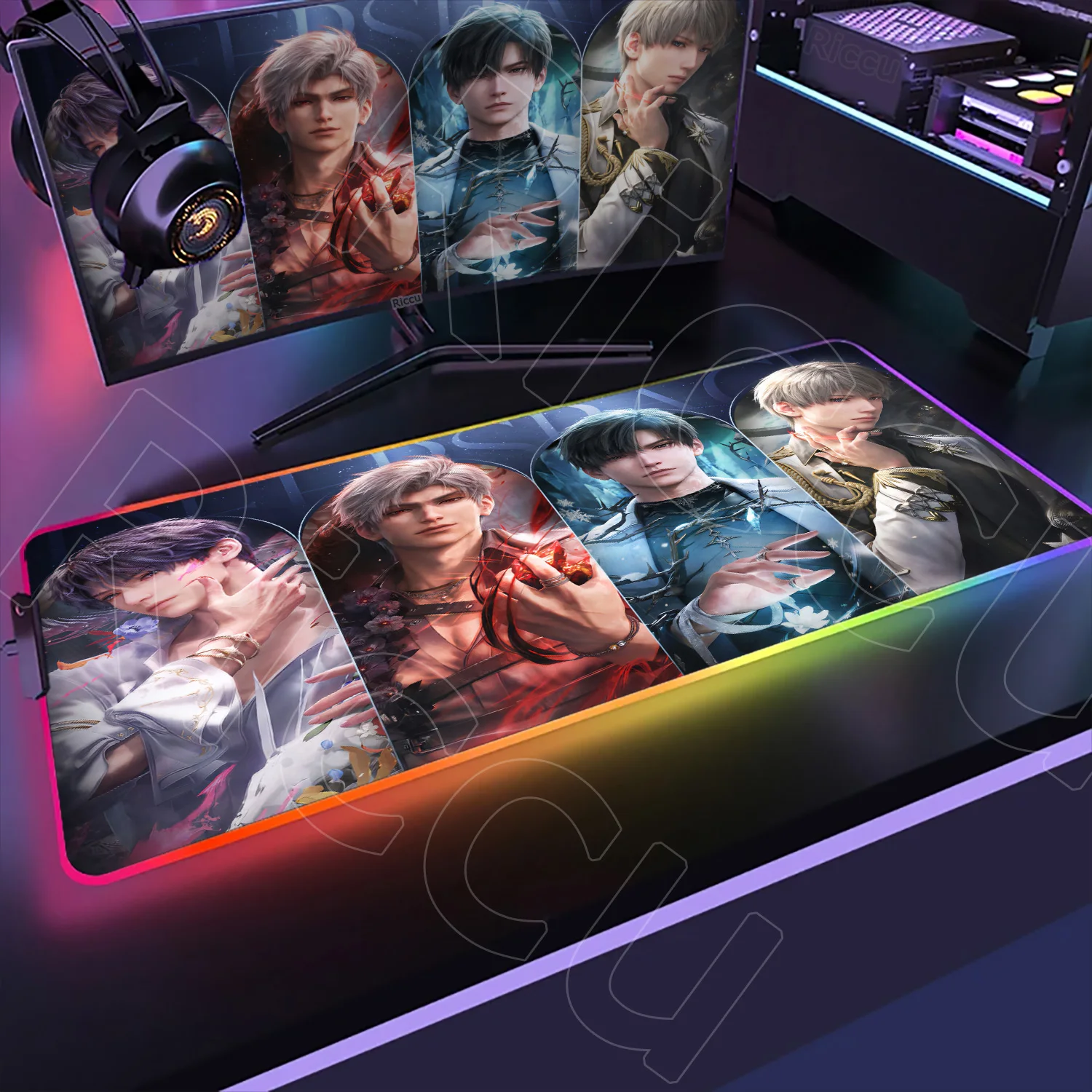 RGB Luminous Mouse Pad Gaming Love and Deepspace Natural Rubber Mousepad Colorful LED Backlight Keyboard Laptop Deskmat Mausepad