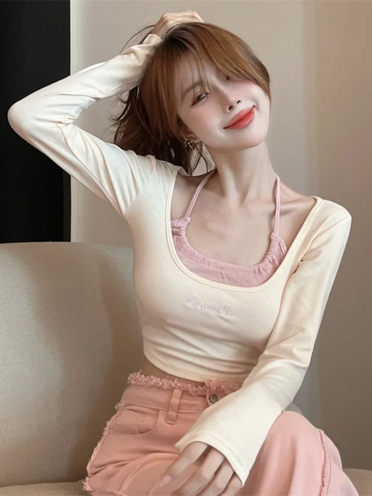 

Elegant Unique Slim Fit Long Sleeve Base Shirt Women's Inner Wear Design Trendy Top Korean Style Commute Fashion Autumn Wear