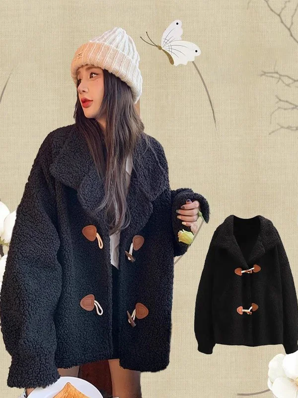 

plus Size Fce Lined Thiened Lamb Velvet Coat Women's Winter Loose Oversize Button down Jaet American Sle Long Sve