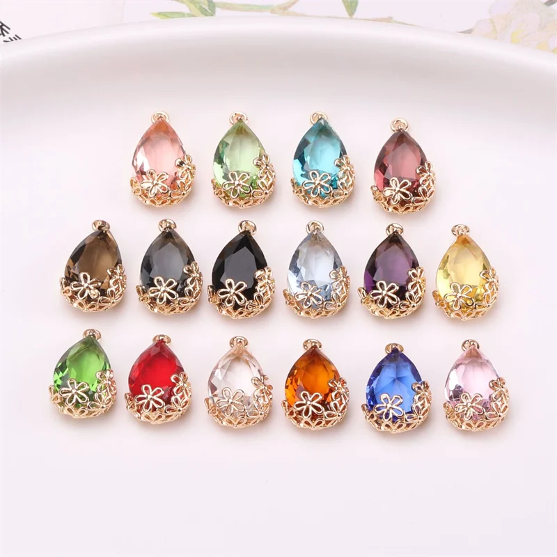 

Wholesale 50pcs/lot color glass water drop copper floating locket charms diy jewerly earring/necklace accessory