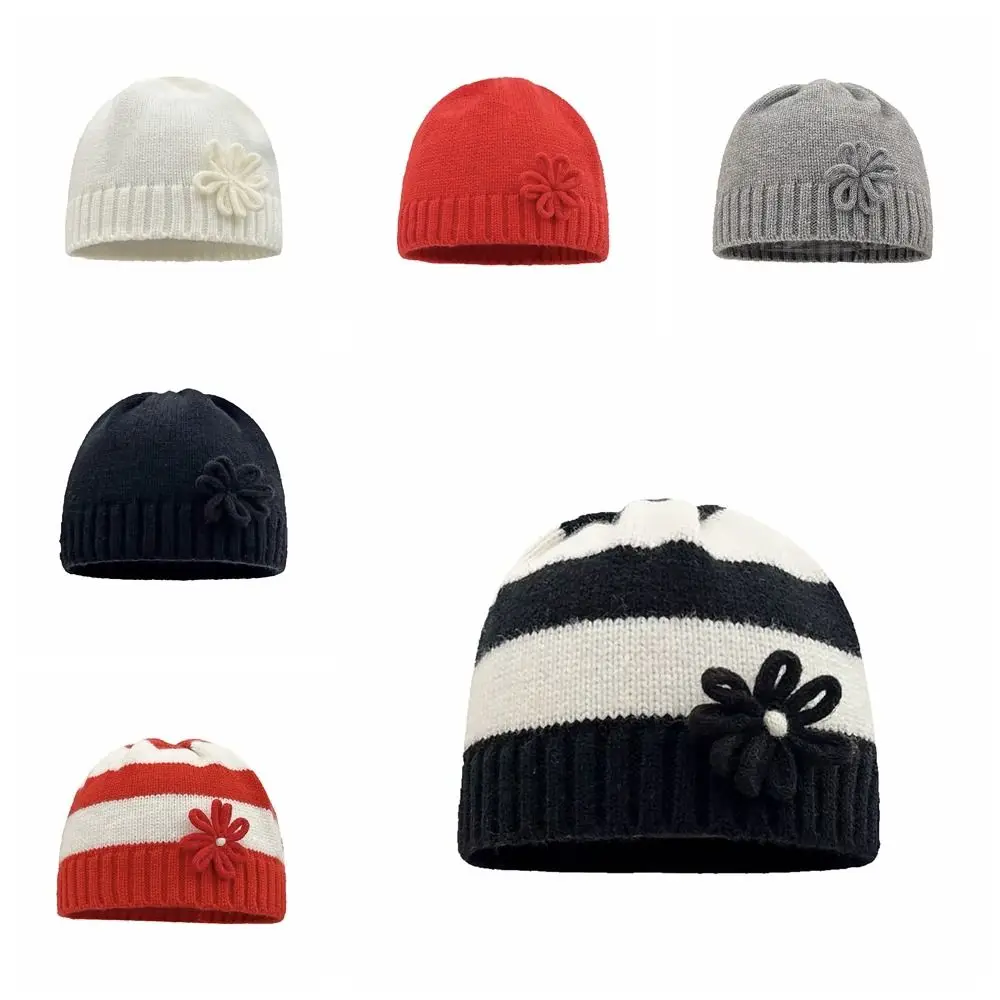 Retro Warm Cap Flower Beanies Korean Warm Knit Cap Solid Color Wool Hat Knitted Hat Autumn