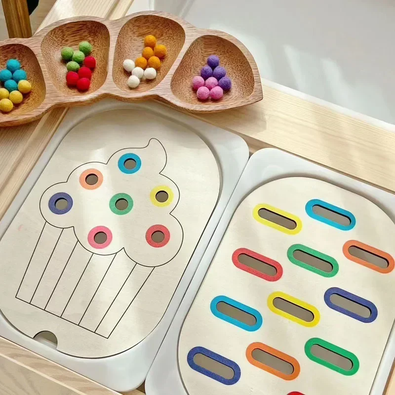 เด็ก Montessori Sensory ถาดเกมกระดานไม้ต้นคริสต์มาส Acorn Color Sorter การศึกษาการฝึกอบรมของเล่นเพื่อการศึกษา