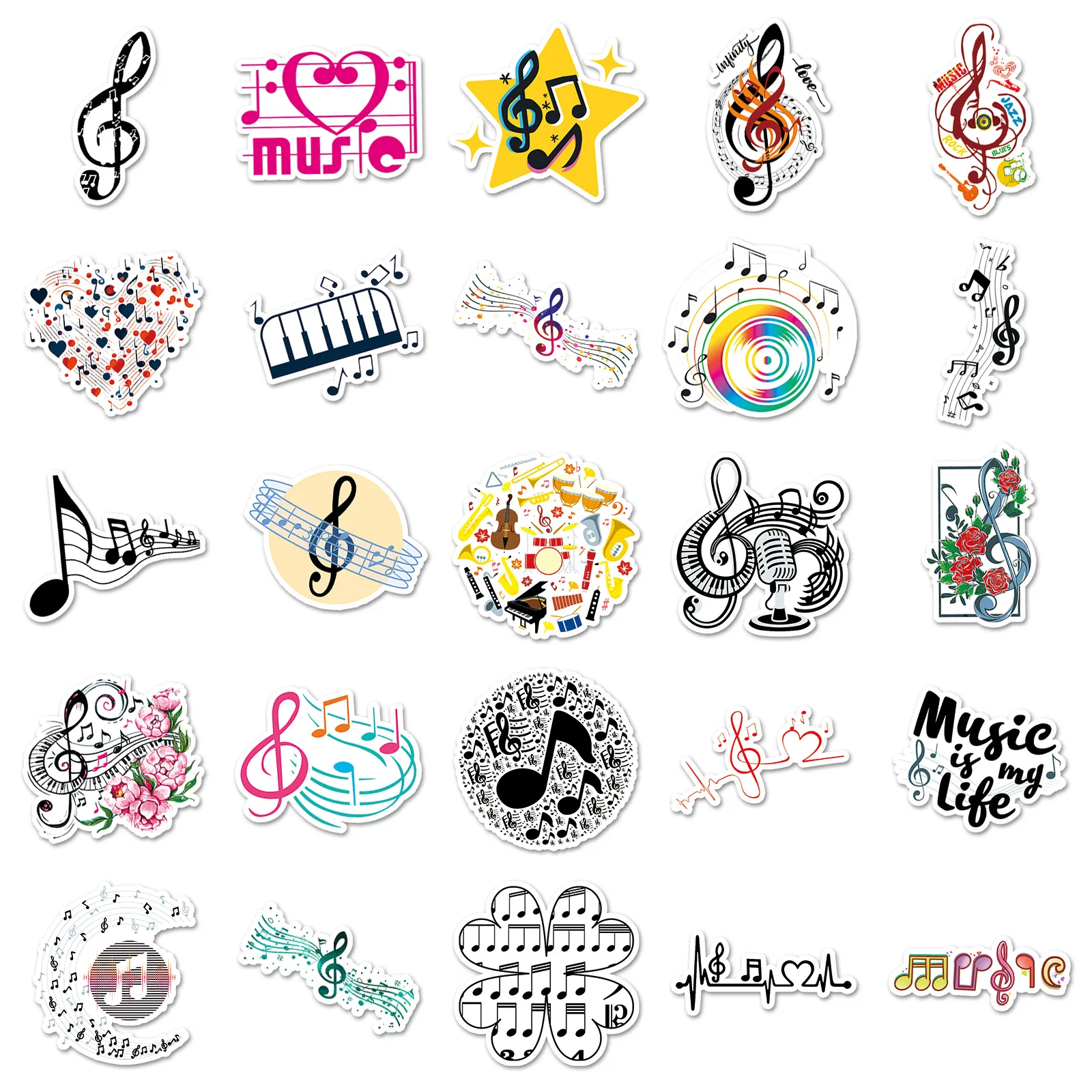 50pcs Music Notes Trendy Personality Creative Graffiti Decorative Luggage Cuckoo Guitar Waterproof Sticker