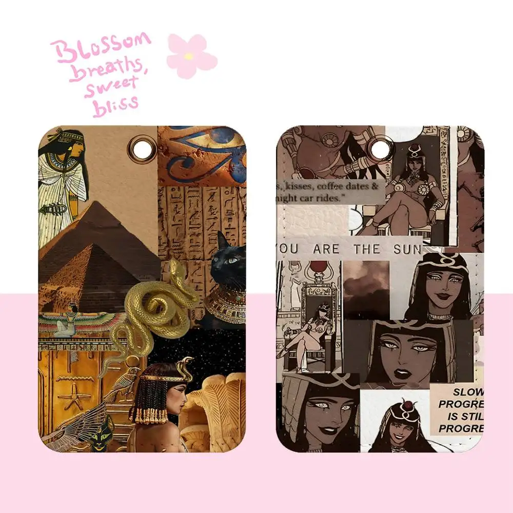 

Ancient Egyptian Art Rectangle ID Card Case Keychain Access Card Bag Key Tag Ring Leather Card Holder Key Ring Access