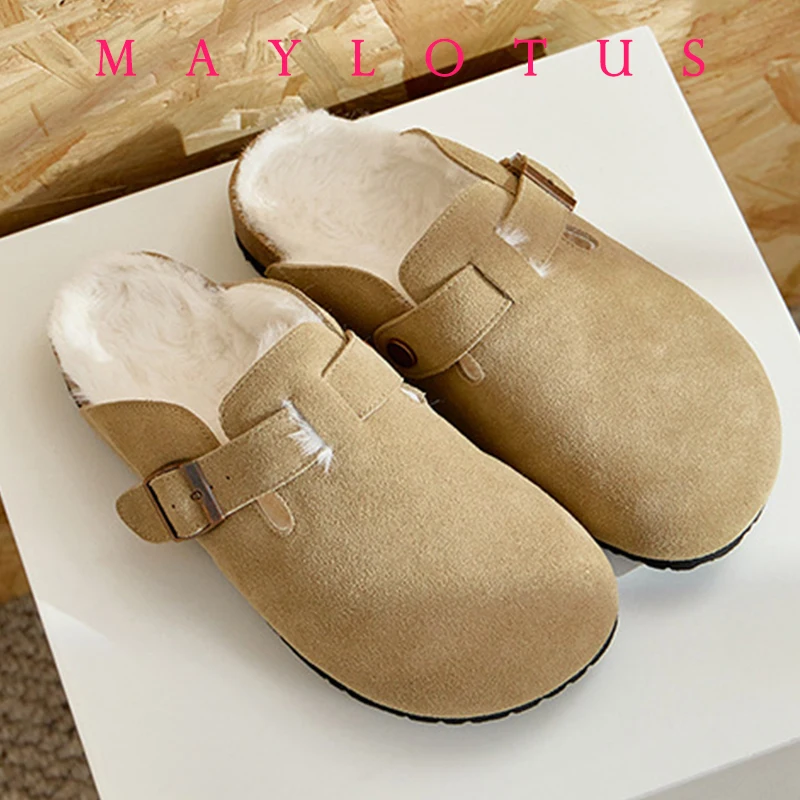 Summer Soft Footbed Cow Suede Sandals Women And Men Hombre All-Match Couples Wear Cork Slippers Winter Plus Velvet Shoes