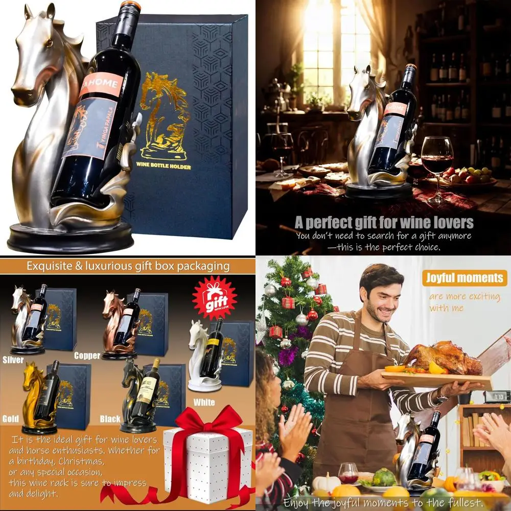 

Настольная винная стойка с статуей лошади - серебряный декоративный органайзер для хранения для домашнего кухонного винного погреба
