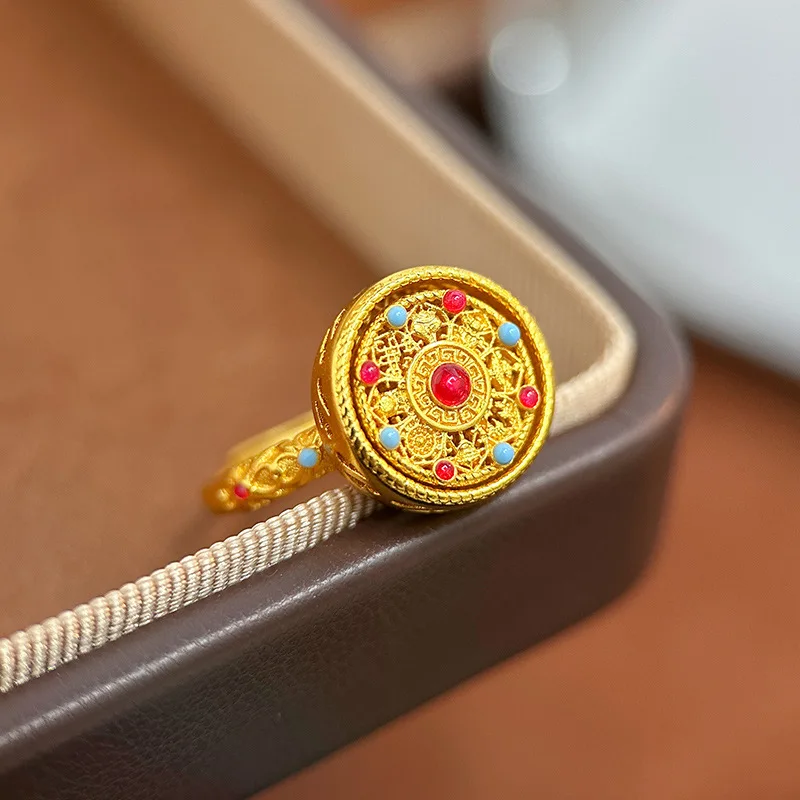 9999 gold enamel rotatable eight-pan compass double-layer flashing dance bracelet pearl handmade bracelet ring - perfect gift view 4