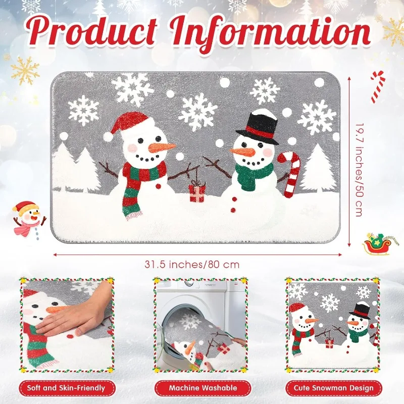 31.5 "x 19.7" عيد الميلاد الحمام البساط عدم الانزلاق الشتاء عطلة حمام حصيرة ثلج عيد الميلاد ديكور للمنزل داخلي باب المطبخ #2