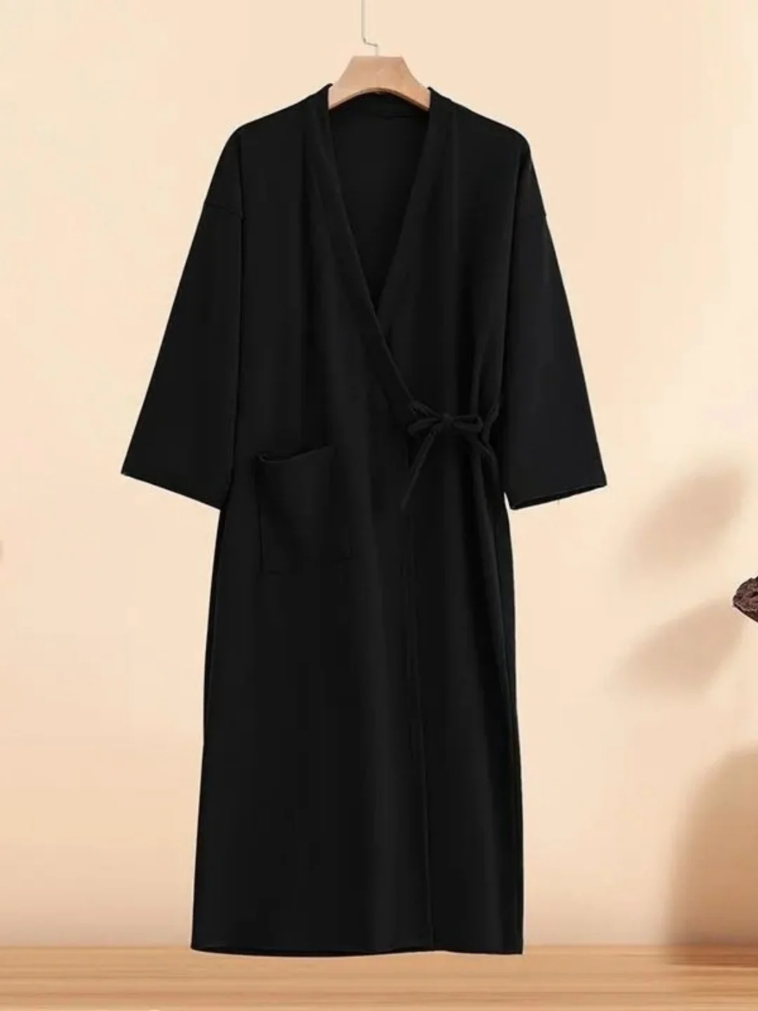 plus Size Loose Long Sleeve V-Neck Home Clothes Sleepwear Belt Design Color Japanese Style for Plump Women 300 Pounds 2