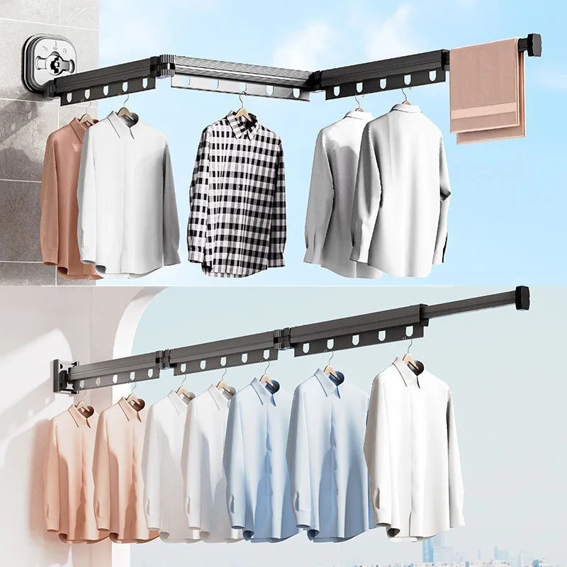 Suction Wall Mount Clothes Drying Rack Folding Space Saving Laundry Drying Rack Retractable Dry Racks Wall Mounted