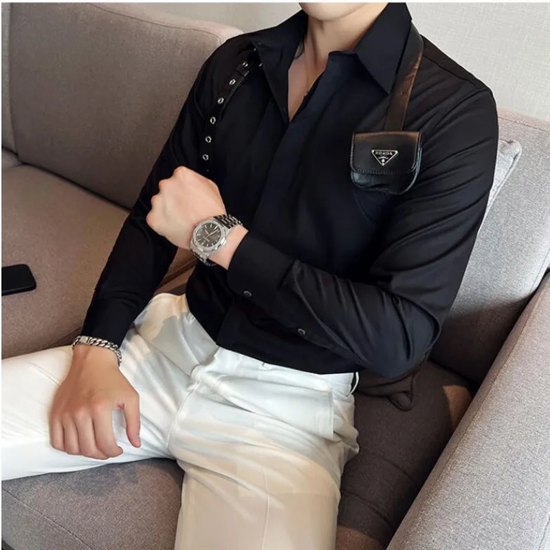 Men Pleat Shirt With Bowtie Men Tuxedo Shirt Black White Stylish Shirts For Men Wedding Party Club Party Slim Fit Shirt Men