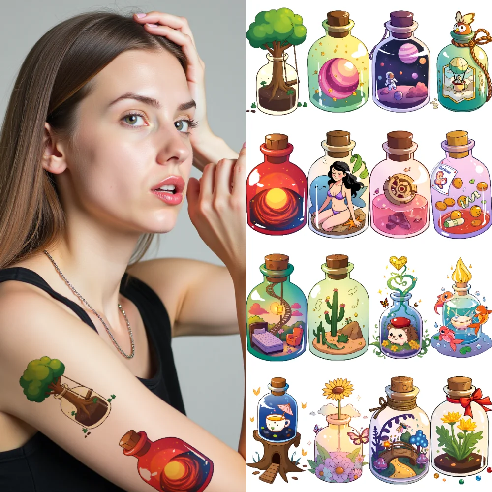 28pcs Temporary Tattoo Aquarium Temporary Tattoo Stickers Tree Planet Cartoon Fruit For Shoulders Women Girls