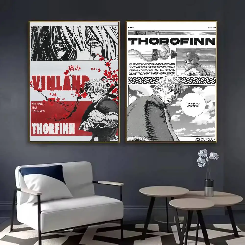 V-Vinland Saga Anime Comics Poster Waterproof Sticky Wall Art Print For Bedroom Living Room Hallway Bar Home Decor