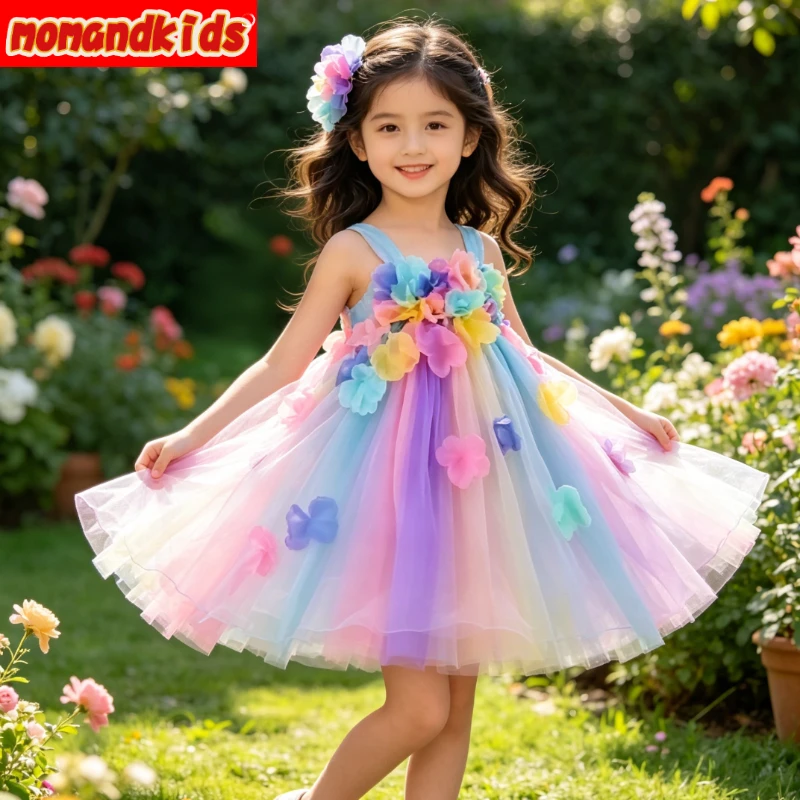 Elegant Floral Tulle Princess Gown with Multi-layered Tutu Design, Suitable for Birthday Parties and Formal Evening Performance