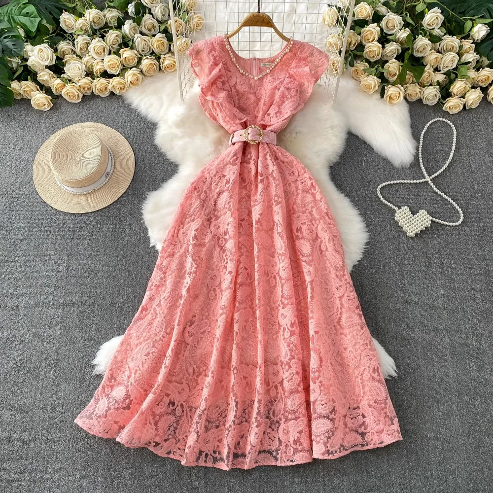 

Элегантное винтажное сетчатое платье с v-образным вырезом и бисером, трапециевидное французское вечернее женское пляжное длинное платье, уличная одежда, платья