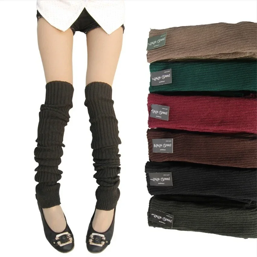 80cm Over Knee Socks Leg Warmers Women JK Uniform Korean Lolita Winter Girl knitted Boot Socks Pile Up Foot Warming Cover