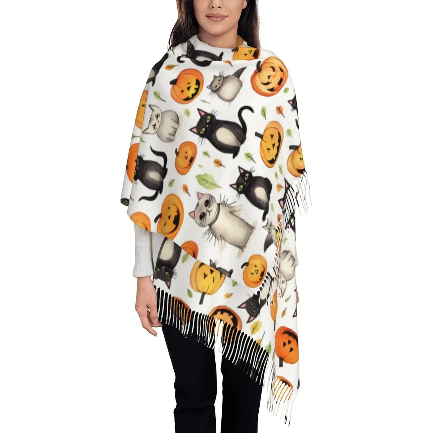 

Halloween Winter Soft Scarf Womens Warm Shawls Cozy Tassel Scarf Wrap Shawl For Gift Women Spring Fall Winter