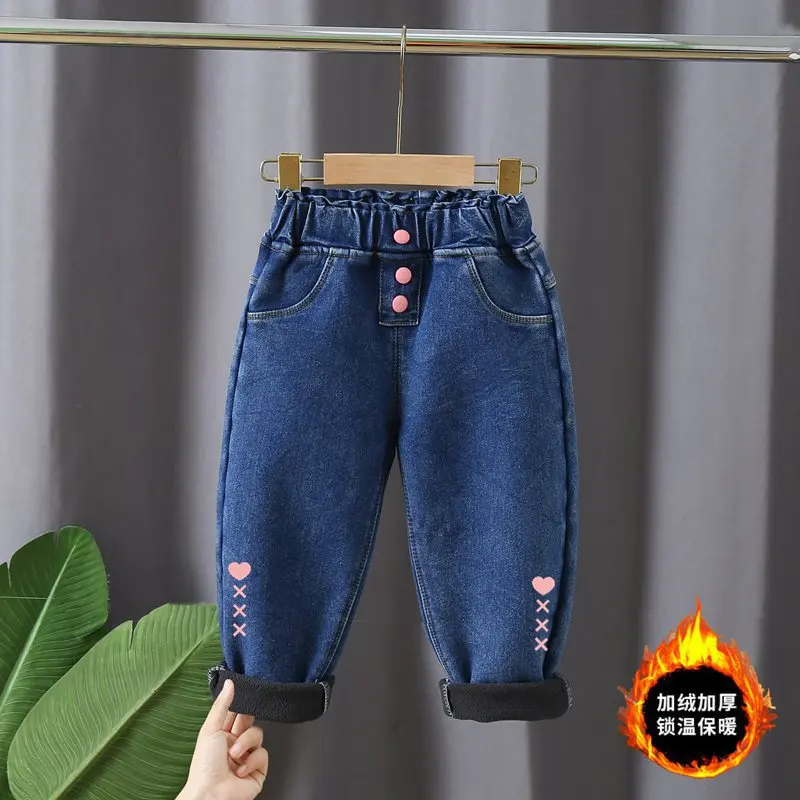 2024 New High quality thick winter warm cashmere kids baby pants Boys Girls children\' cotton trousers children jeans1-6Y