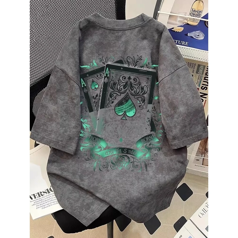 summer-casual-poker-print-short-sleeve-t-shirt-unisex-large-size-comfortable-polyester-top-for-men-and-women