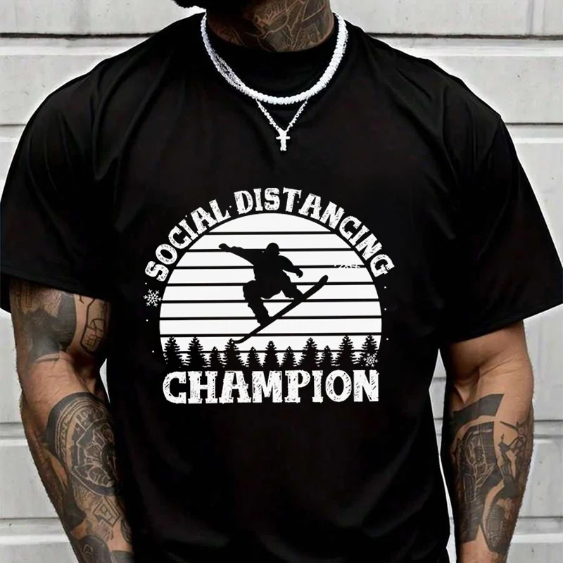

Social Distancing Champion Creative Print T Shirt Summer Short-sleeved Casual Tee Men Women Streetwear Loose T-shirt