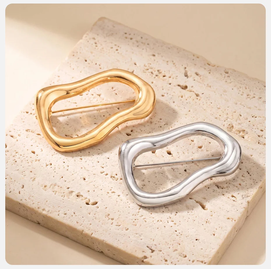 Vnox Minimalistische unregelmäßige Broschen für Damen, vergoldet, silberfarben, geometrische Broschen, trendige Anstecknadeln, Schmuckzubehör – Detail 5