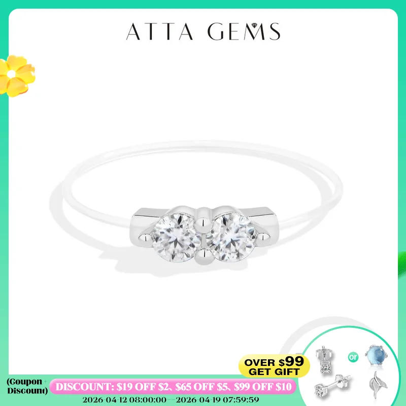 

ATTAGEMS Sparkling 3.0mm Two Stone Moissanite Ring Fishing Line 925 Silver Rings for Women Engagement Personalized Jewelry Gift