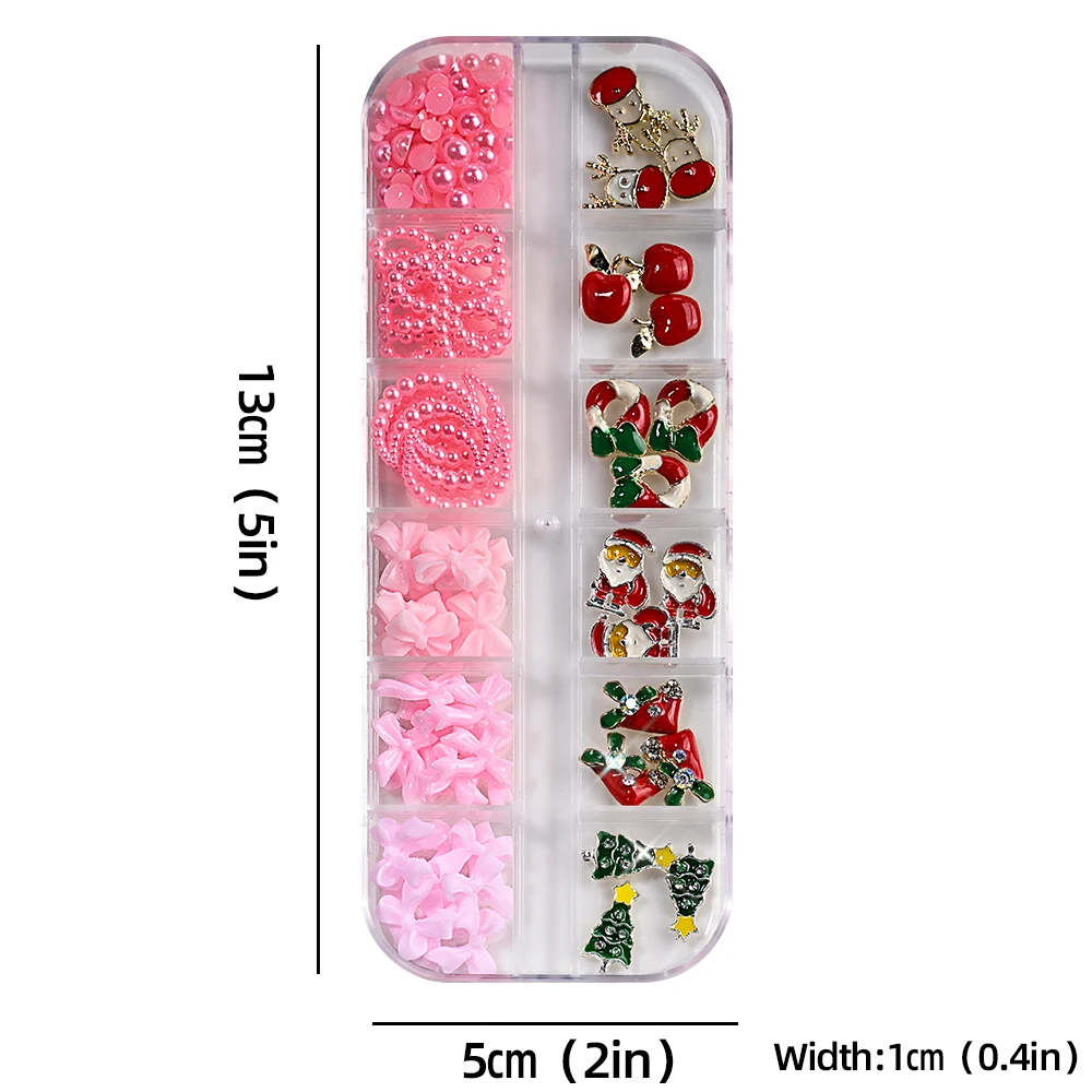 12 griglie glitter 3D ciondoli per unghie in lega di Natale e fiocchi di farfalla rosa in resina set di decorazioni fai da te carino y2k forniture per unghie natalizie