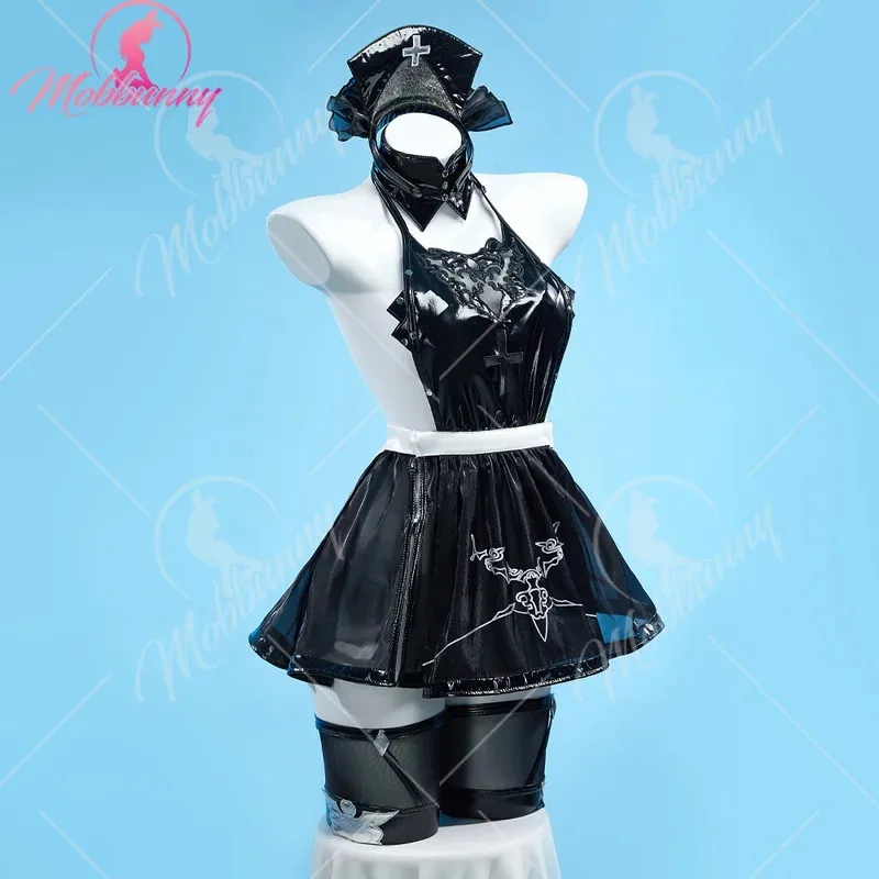 MOBBUNNY Women's 2B Sexy Lingerie Maid Costume Halter Backless Dress Set