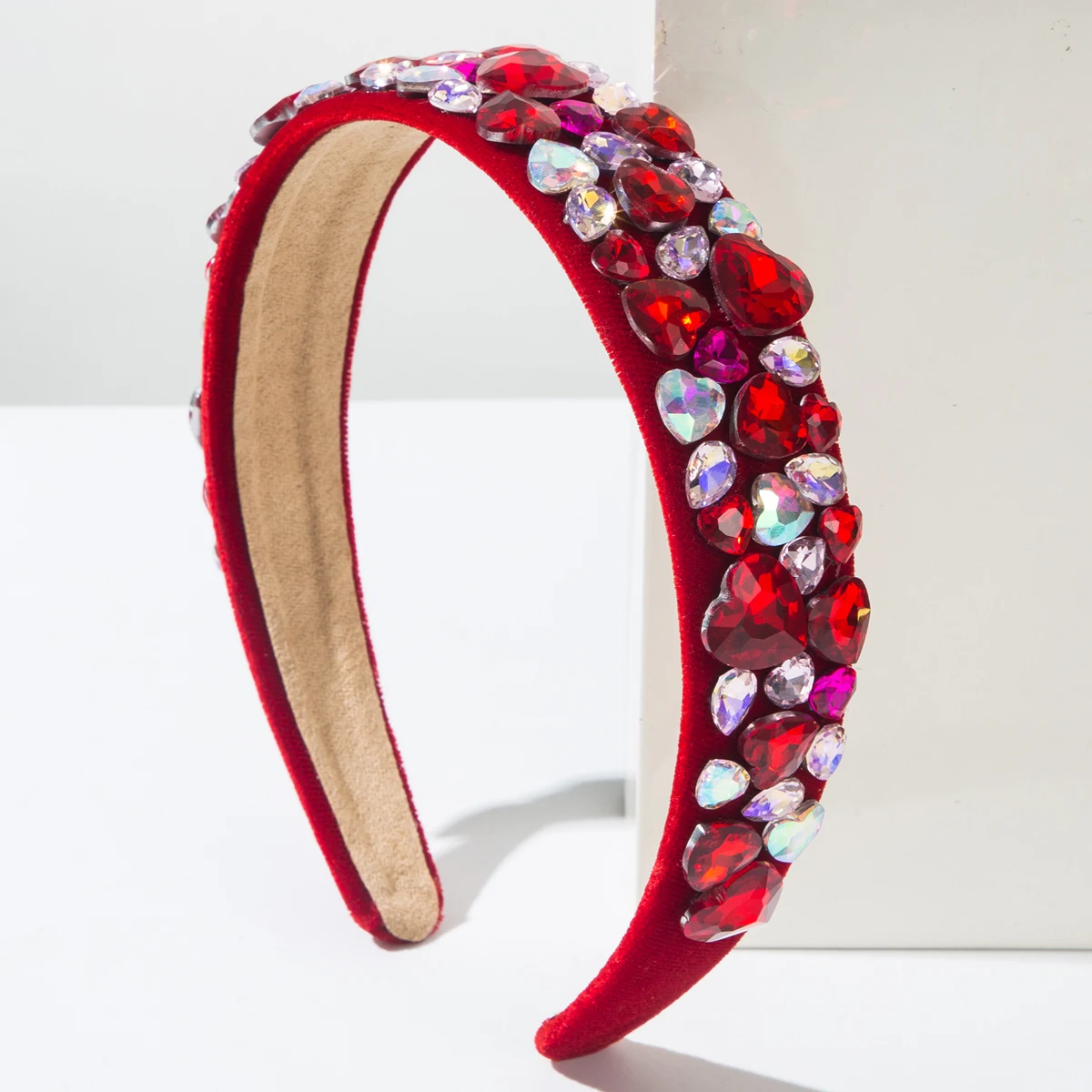 Cross Border New Valentine\'s Day Headband With Wide Edge, Colorful Heart, Full Drill Bit, Sweet and Versatile High-end Headband