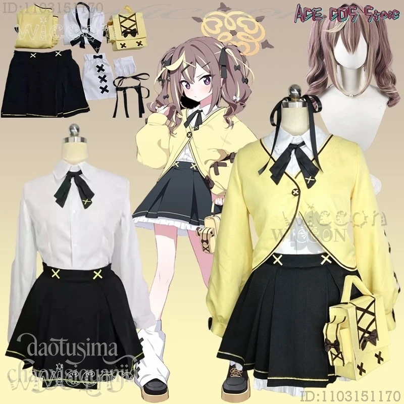 

Adults costume Rena Cosplay Game Blue Archive Anime Costumes Kawaii Sweet Light Yellow Cardigan JK Jirai Halloween carnival Clot