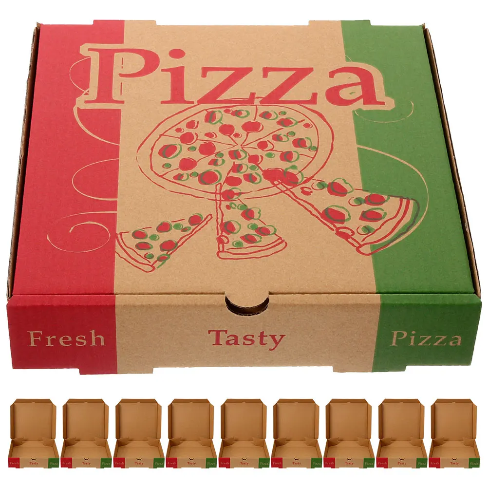 

10 Pcs Pizza Box Portable Boxes Kraft Paper Storage Containers Take Out Holder Plain Travel Cardboard
