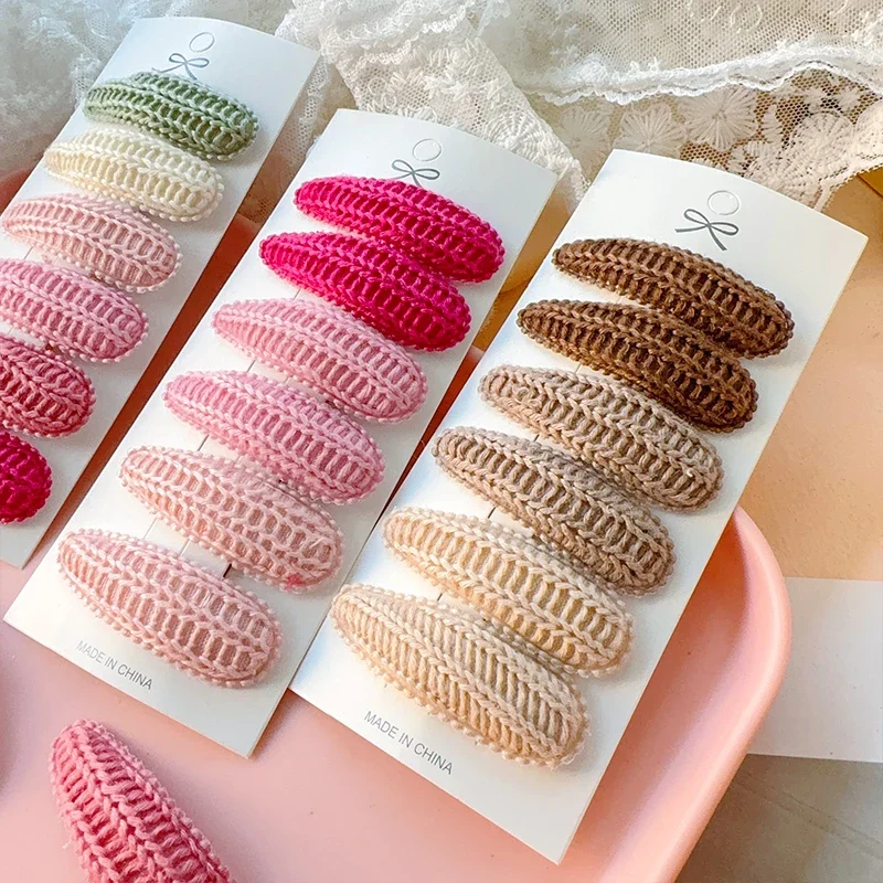 6Pcs 귀여운 인쇄 BB 클립 패션 수제 크로 셰 뜨개질 소녀 헤어 클립 아기 헤어 액세... - 5