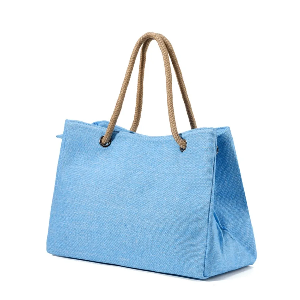 

Portable Large Capacity Solid Color Handbag Beach Bag Shoulder Bag Linen Tote Bag Zipper Ethnic Style Handba Cosmetic Bag